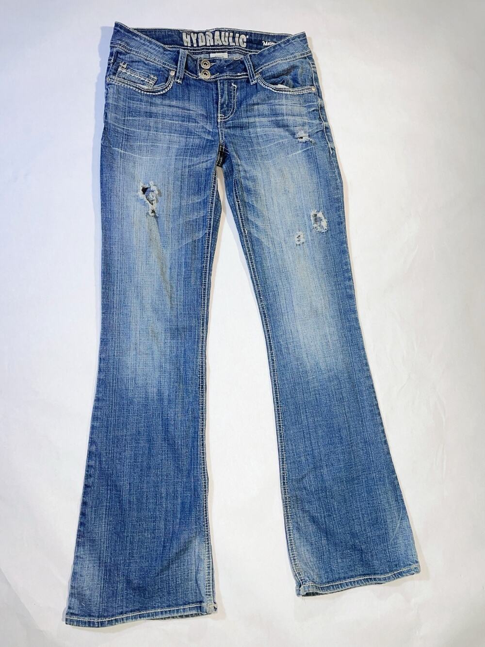 Vintage Hydraulic Distressed Metro Low Rise Boot Flare - Juniors Size 7/8 - Blue